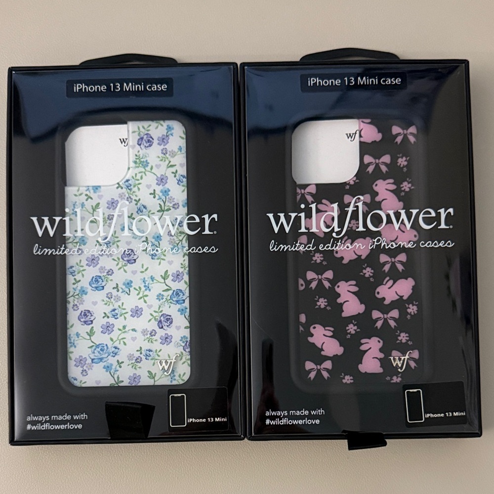 Wildflowers iPhone 13 Mini Case - Blue Floral and Pink Bunny